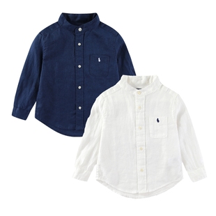 RL074男女童立领亚麻衬衣 中大童可亲子