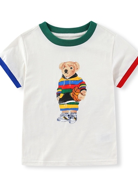 RL012男女童短袖圆领休闲T恤 纯棉小熊夏装欧美