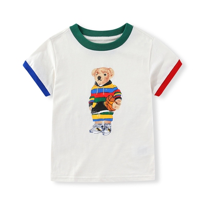 RL012男女童短袖圆领休闲T恤 纯棉小熊夏装欧美