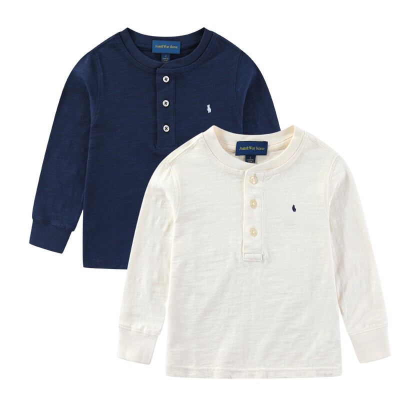 RL072男女童竹节棉三粒扣柔软长袖小马亨利领长袖