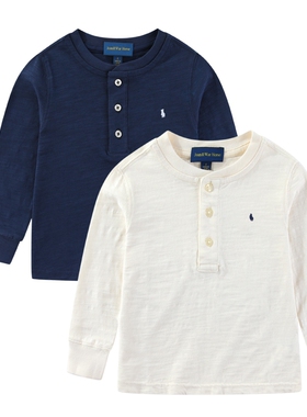 RL072男女童竹节棉三粒扣柔软长袖小马亨利领长袖