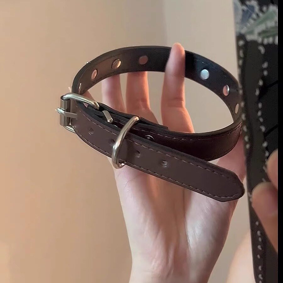 【甜束】复古棕色星星choker皮质高街少女项圈y2k小众嘻哈设计