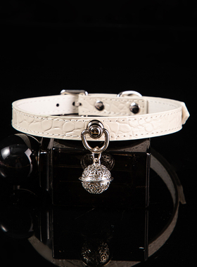 Puppy铃铛真皮项圈choker鳄鱼纹牛皮带颈圈女m颈饰定制刻字k9脖圈