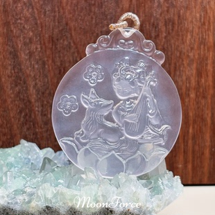 【琵琶语】天然莫桑比克粉水晶双狐九尾狐吊坠大圆牌项链精雕狐牌