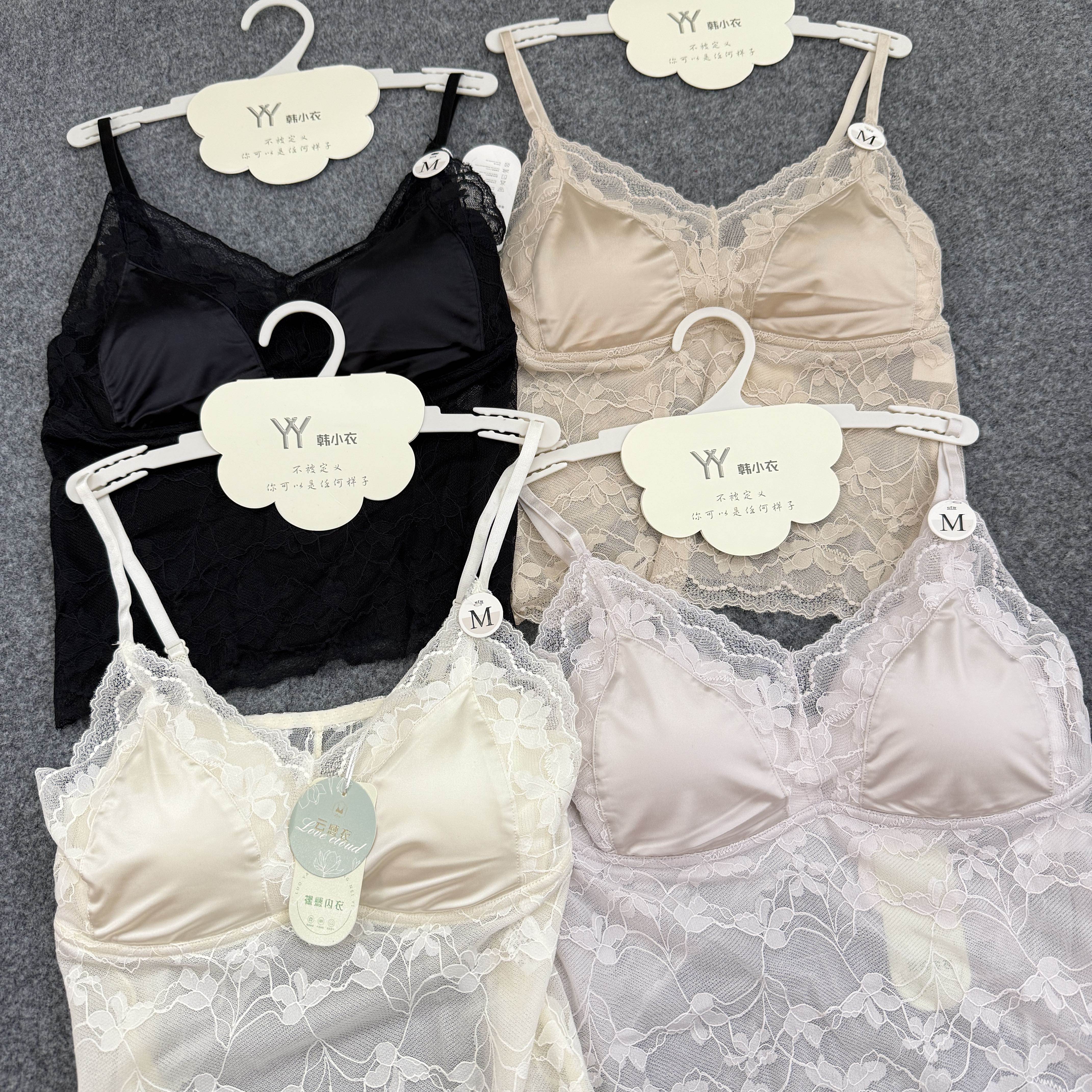 韩小衣6323性感蕾丝美背内衣文胸女固定杯中长款打底吊带一体抹胸