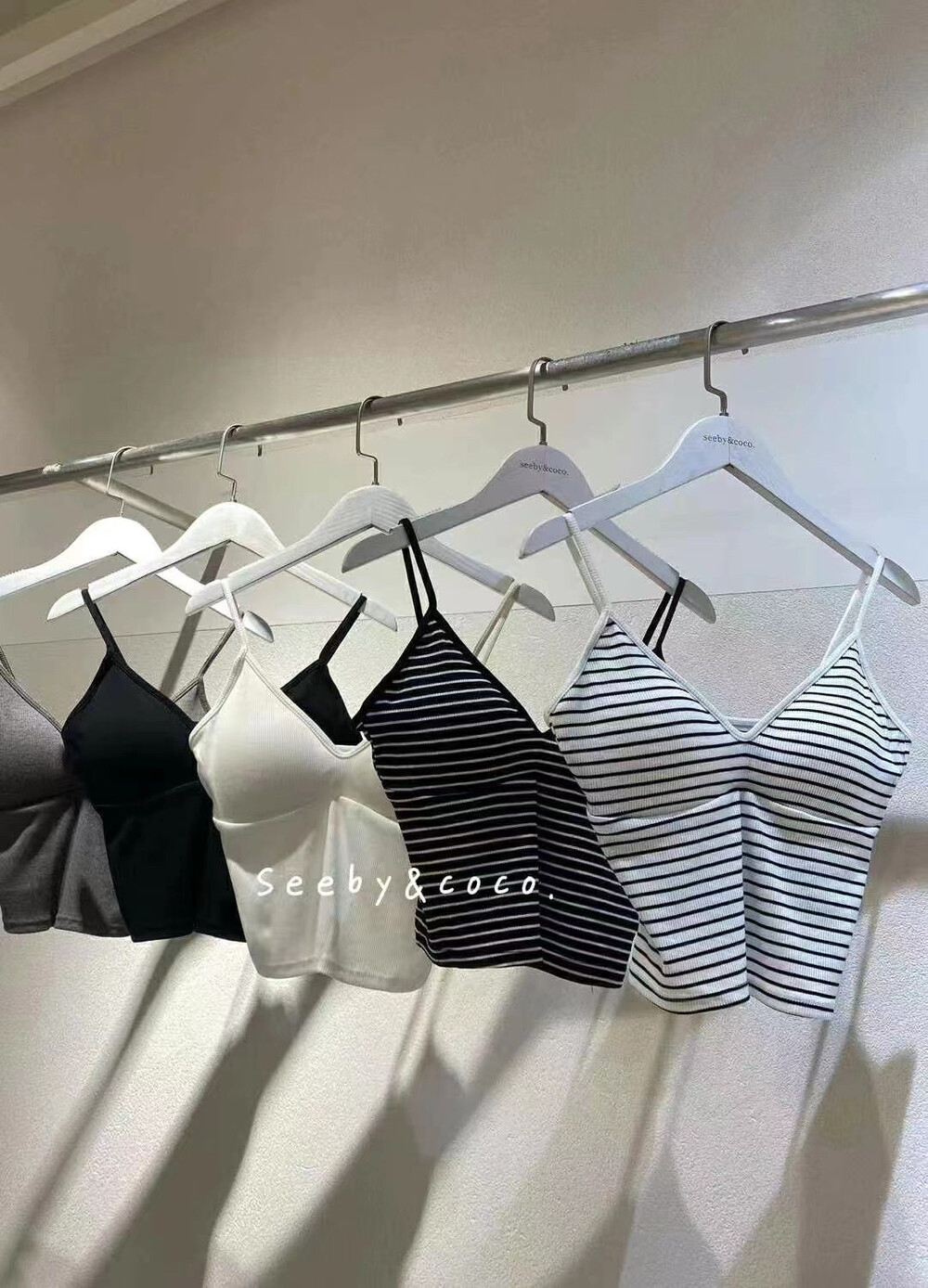 条纹v领小吊带背心女夏外穿带胸垫美背文胸一体美背内衣 6879