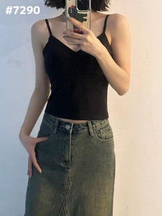 美背7290吊带背心女内搭打底带胸垫抹胸裹胸黑色外穿美背上衣