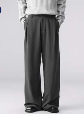 沐丘男装∣美式双褶廓形老钱风西裤男宽松垂感通勤阔腿西装休闲裤