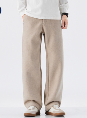 沐丘男装∣秋冬新款美式复古绵羊毛休闲西裤男通勤宽松直筒长裤子