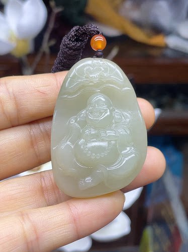 天然玉石新疆和田玉且末料糖白玉佛公吊坠男女款挂件