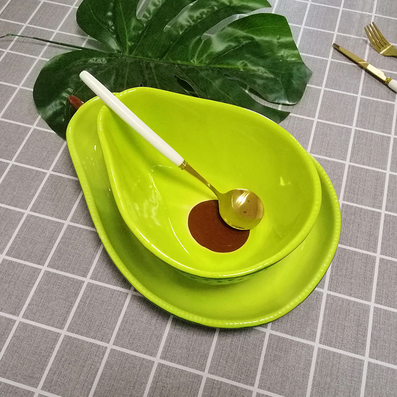 跨境牛油果造型陶瓷碗盘欧式创意家用餐具水果沙拉碗甜品碗小吃碟