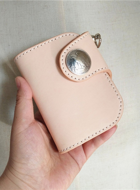 财布短款男士头层植鞣牛皮植鞣革本色树羔皮玩皮养牛仔裤休闲钱包