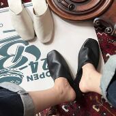 LIVINGBANK手工复古感小羊皮拖可外穿情侣拖鞋 家居防滑静音包头鞋