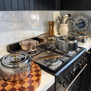 livingbank出口法国玫瑰金锤纹锅复古不锈钢单柄奶锅盐系不粘锅