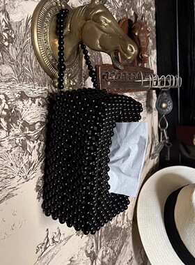 LIVINGBANK法式奶油米色珠珠可挂纸袋北欧黑色串珠纸巾盒ins绿色