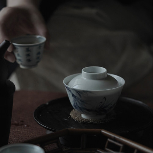 市井造物｜【无尘】青花墨竹盖碗（限）慕古青花 110cc 弥雲斋