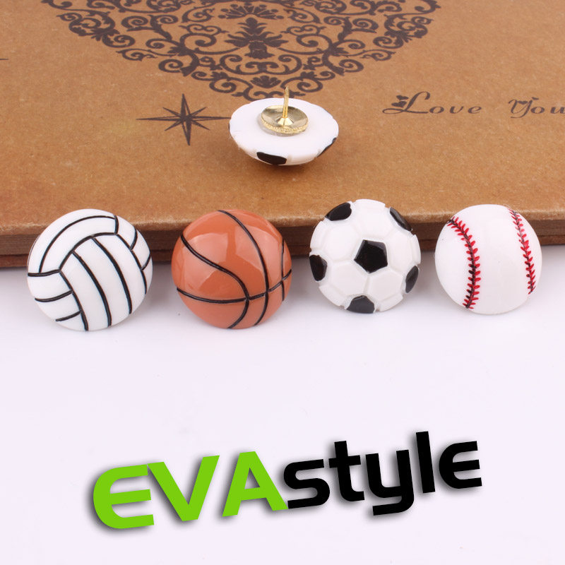 4个 蓝球足排棒球可爱卡通图钉 彩色照片墙毛毡板留言工字按钉子