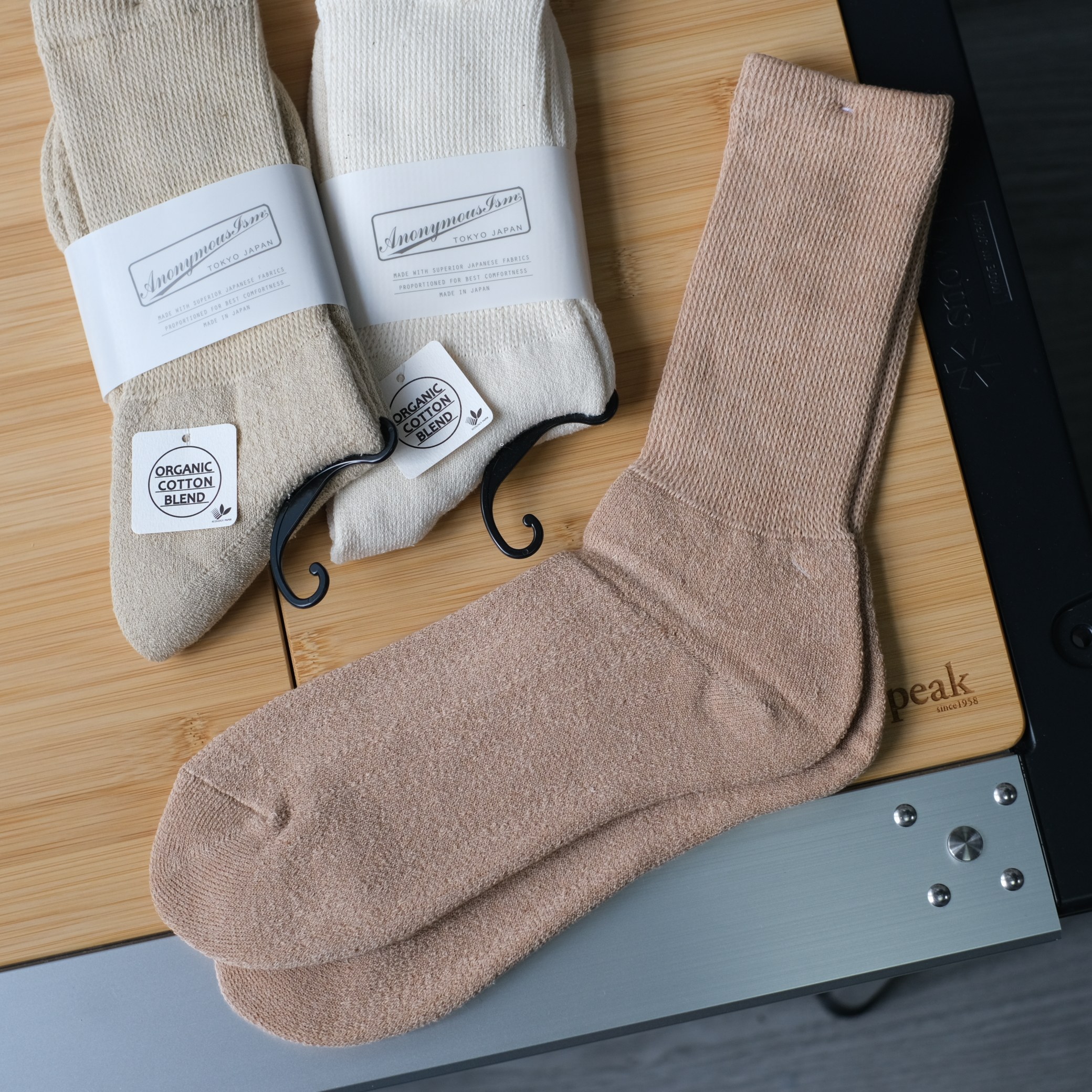 现货 anonymous ism 日产 男款有机棉混纺复古纯色毛巾袜高帮袜子