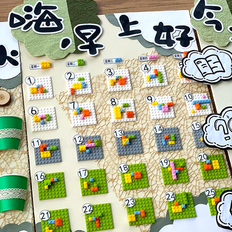 幼儿园环创积木儿童进区牌区角墙班级签到台主题墙小学黑板报贴饰
