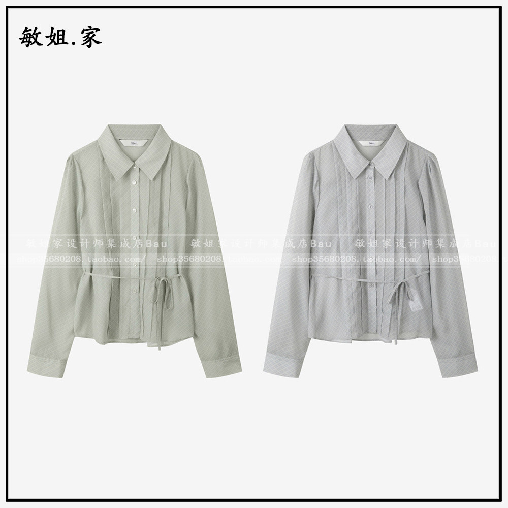 敏姐26春韩国设计师品牌DEWL新款4月格纹褶皱长袖衬衫