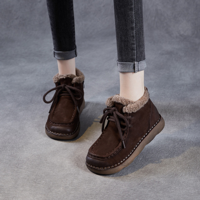 真皮复古棉鞋女冬季加绒加厚短靴雪地靴女鞋2025秋冬妈妈保暖鞋子