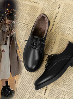 英伦风小皮鞋女鞋子2024秋季新款黑色百搭绑带粗跟浅口女单鞋潮鞋