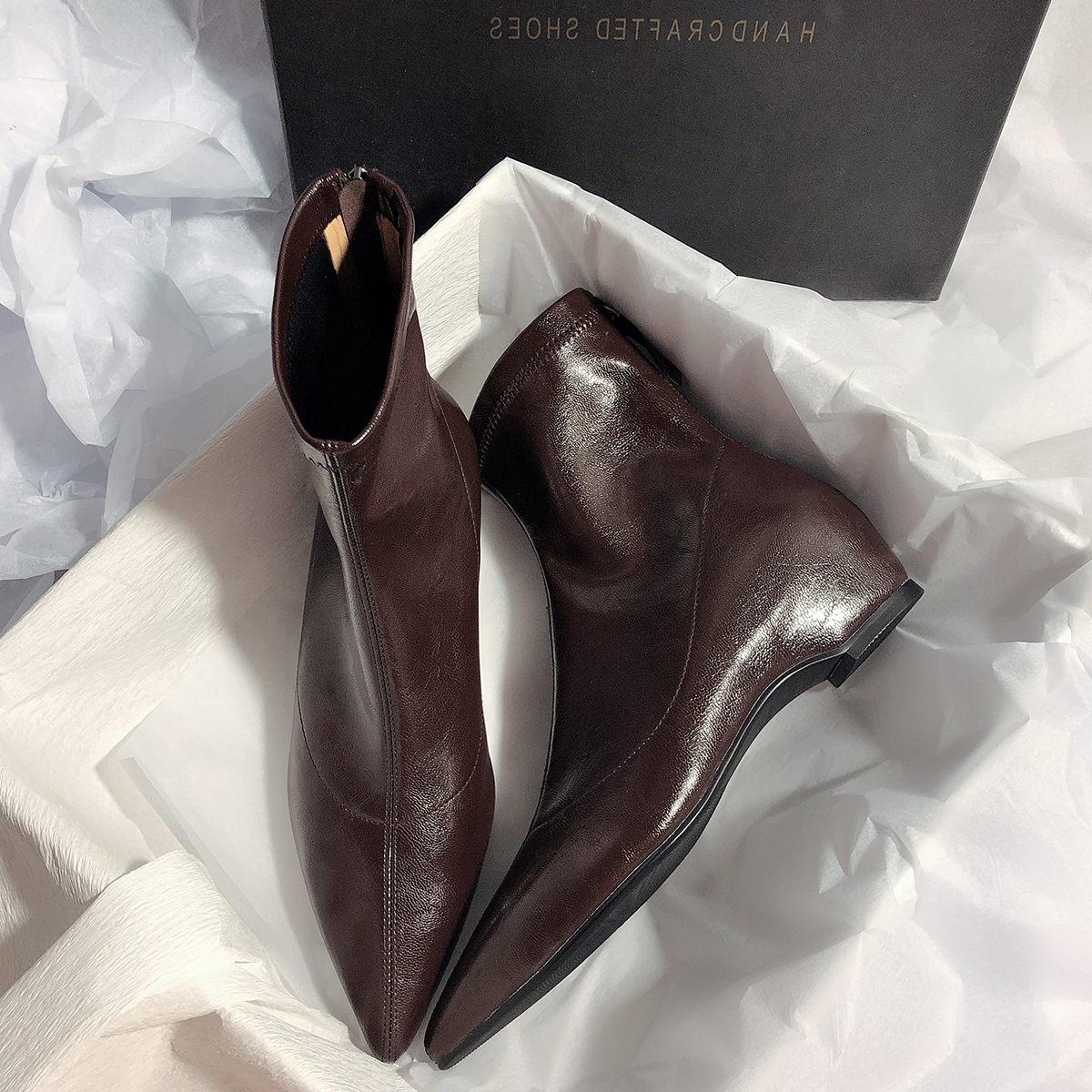 通勤内增高瘦瘦靴尖头软皮弹力靴