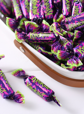 俄罗斯糖果进口KDV紫皮糖花生扁桃仁夹心巧克力正品袋装年货零食