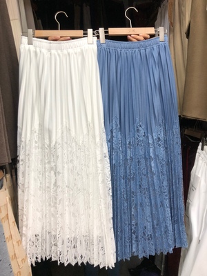 蕾丝百褶半身裙女秋季气质大摆裙