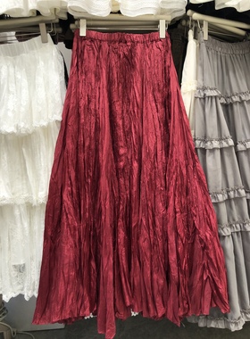 不规则压褶半身裙女早春洋气垂感舞蹈长裙子三宅褶皱飘逸大摆伞裙