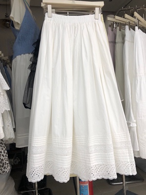 白色棉质半身裙女蕾丝花边长裙子