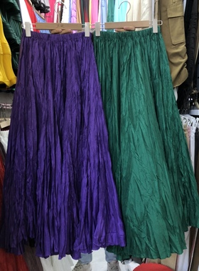 不规则压皱半身裙舞蹈长裙子春洋气三宅褶皱垂感裙子飘逸大摆伞裙