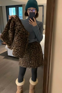 短裙 豹纹系列 仿羊羔毛半身裙 短裤韩国冬季加厚保暖毛毛下装女