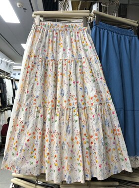 韩系甜美温柔碎花伞裙中长裙