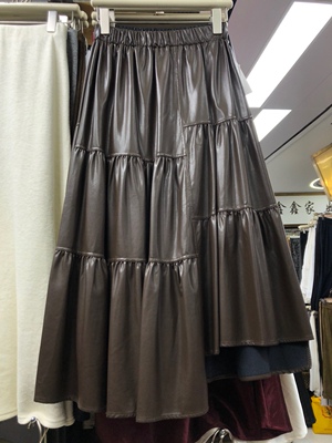 时尚不规则拼接蛋糕裙皮裙大摆裙