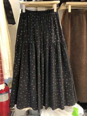 森系复古小碎花伞裙拼接大摆裙