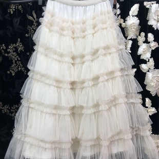 2025秋冬新款 加绒超仙层次感荷叶边网纱半身裙a字蓬蓬蛋糕裙长裙