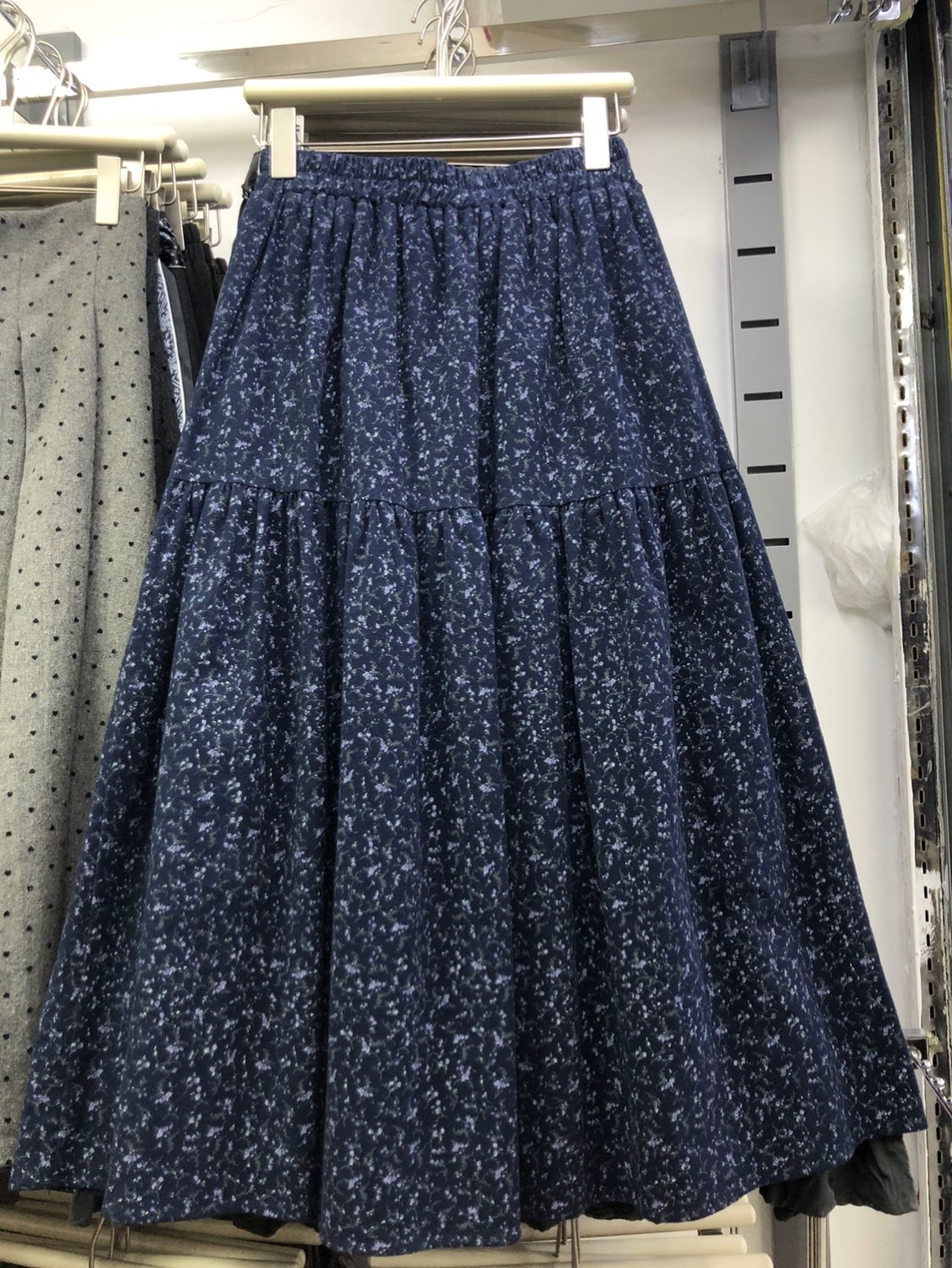 森系复古蓝色小碎花伞裙蓬蓬裙