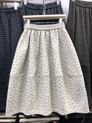 甜美减龄小碎花毛呢口袋花苞伞裙