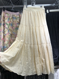 韩国东大门2025夏季刺绣钩花蕾丝半身裙甜美显瘦高腰a字长裙仙女