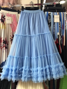 超仙女网纱半身裙夏季 重工层层木耳花边蛋糕裙摆坠感大摆蓬蓬纱裙