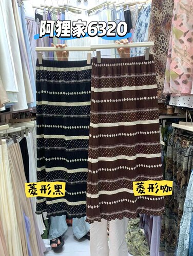 复古风波点压褶印花直筒开叉长裙