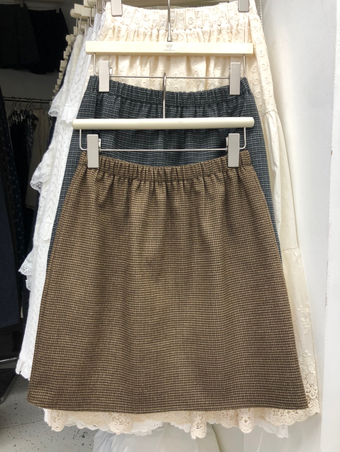 千鸟格子毛呢半身裙女松紧腰秋冬a字一步裙格纹迷你百搭包臀短裙