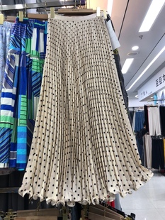 2025夏季日韩气质高腰显瘦白色雪纺波点百褶裙花边大摆半身长裙女