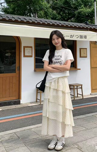 法式甜美不规则荷叶边波点蛋糕裙
