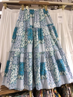 波西米亚度假风印花半身裙女夏季 大摆裙子 气质遮胯显瘦拼接中长款