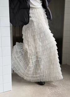 长裙 纱裙层次感A字半身裙女 波点网纱蛋糕裙2025秋冬仙气蓬蓬长款