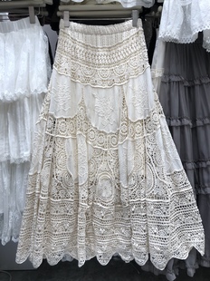 秋季 重工宫廷风森女棉布刺绣复古镂空蕾丝裙子半身裙甜美仙女长裙