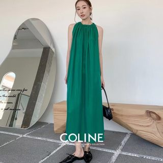 COLINE广州UUS店夏甜美气质显瘦无袖垂坠宽松铜氨丝连衣裙