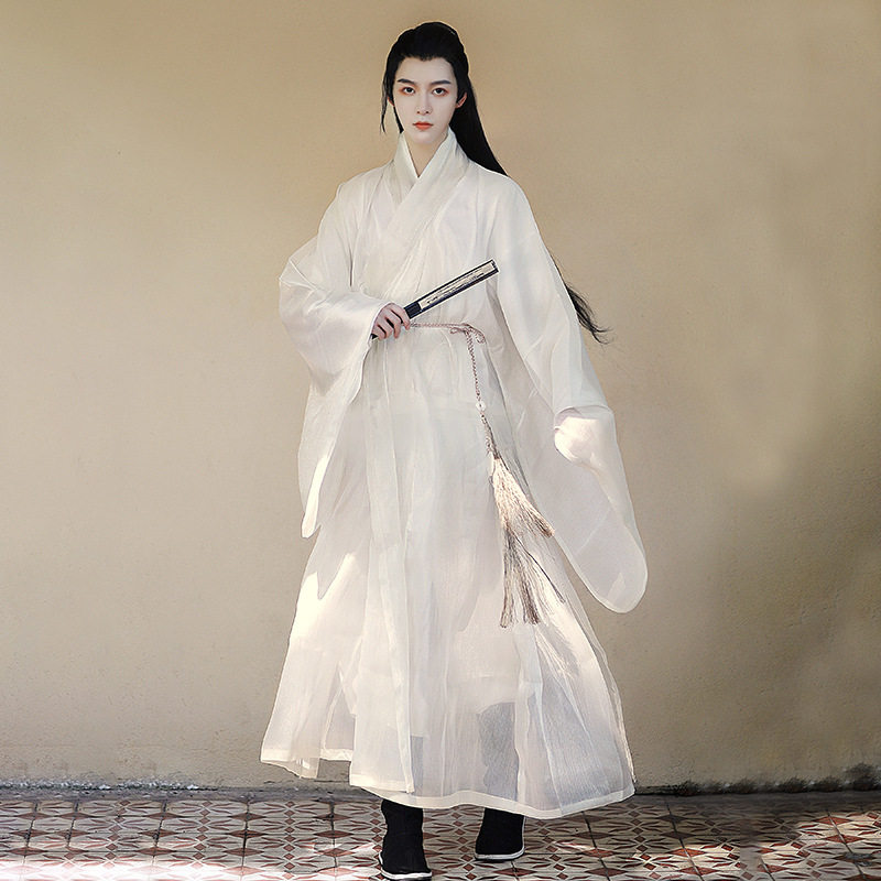 原创明制圆领袍汉服男仙气道袍白色黑色袍走秀风日常男生春季套装